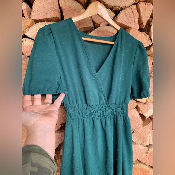 Y2K Women’s Large Prairie Puff Short Sleeve Teal Flowy Dress WhimsyGoth Babydoll - Picture 4 of 8